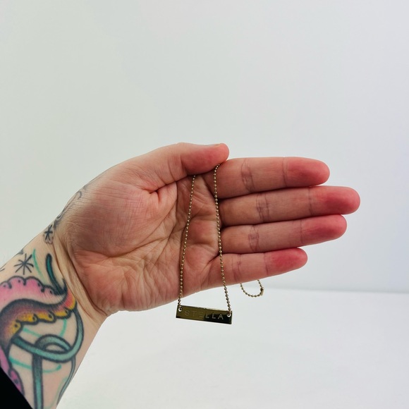 Stella McCartney Soft Gold Embossed Logo Name Plate Ball Chain Necklace - Picture 14 of 16